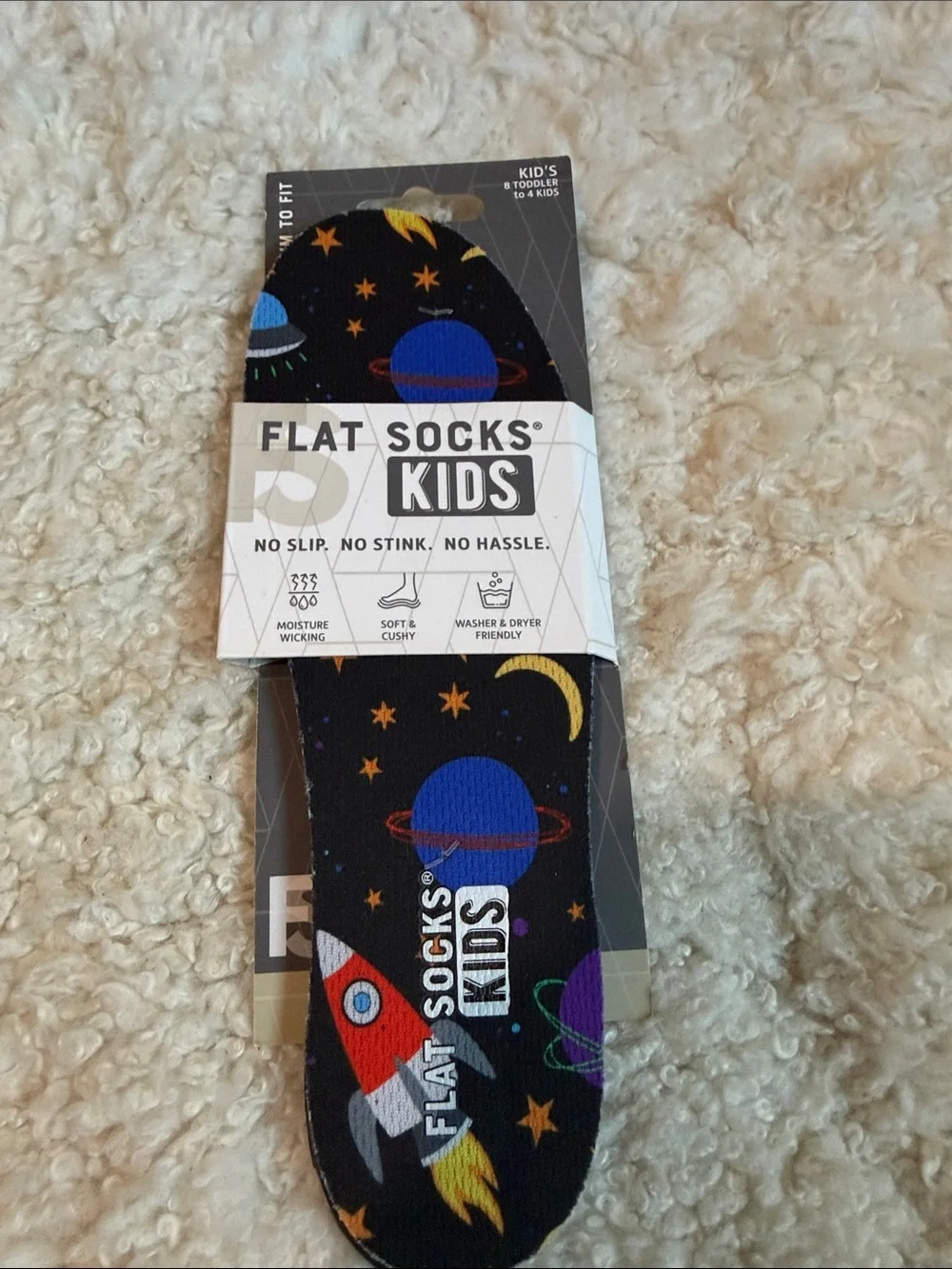 NWT - Flat Socks Kids Space Sock Alternative Black with Colorful Planets